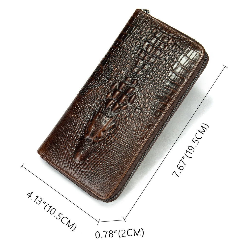(image for) Ekphero Crocodile Print Men's Genuine Leather Wallet RFID Blocking Long Card Holder Purse Multi Card Slots Card Case Vintage Money Clip